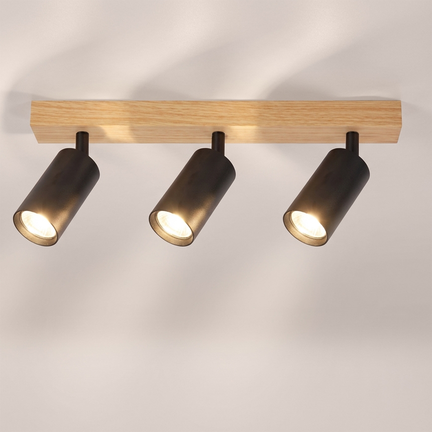 Brilagi - Spot aplicat SELE 3x GU10/30W/230V, negru/decor stejar