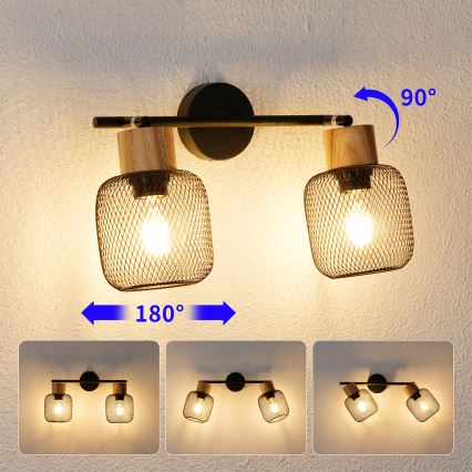 Brilagi - Spot BASKLITE 2x E27, 15W, 230V, lemn/negru