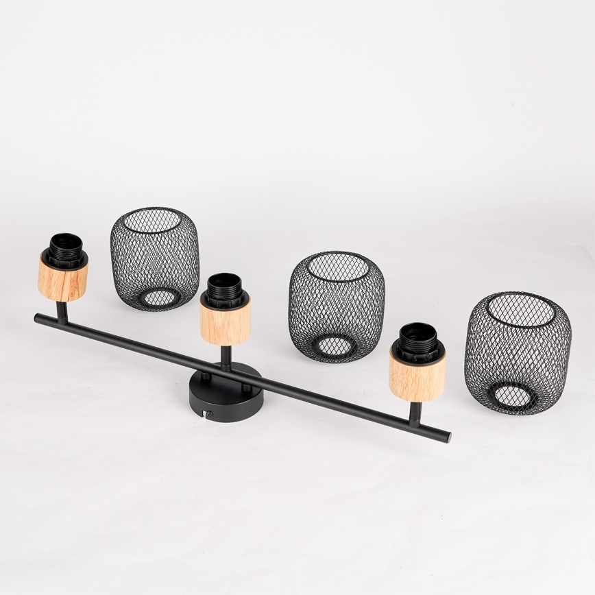 Brilagi - Spot BASKLITE 3xE27/15W/230V, lemn de cauciuc, negru