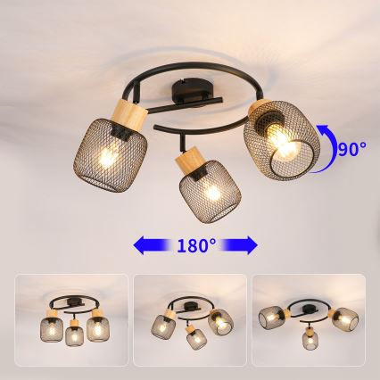 Brilagi - Spot BASKLITE 3xE27/15W/230V lemn/negru