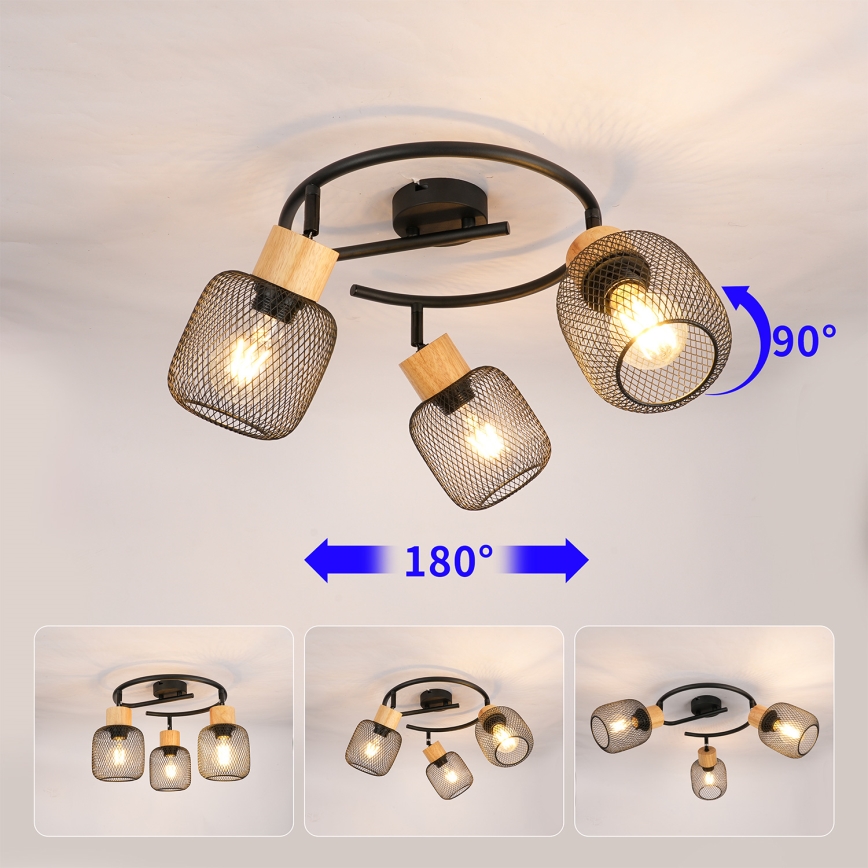 Brilagi - Spot BASKLITE 3xE27/15W/230V lemn/negru