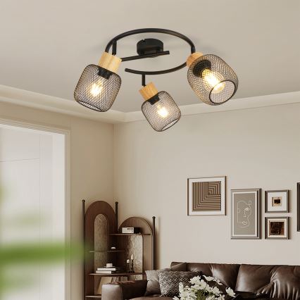 Brilagi - Spot BASKLITE 3xE27/15W/230V lemn/negru