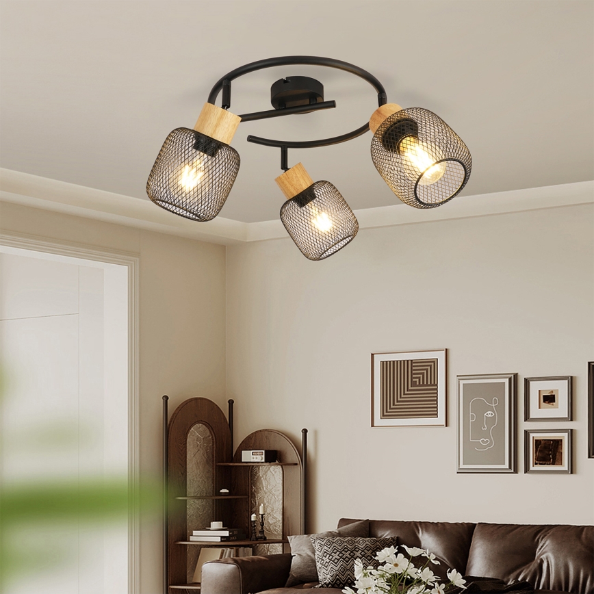 Brilagi - Spot BASKLITE 3xE27/15W/230V lemn/negru