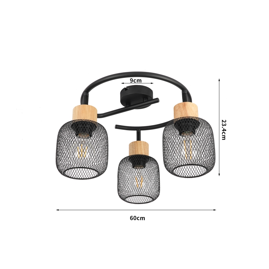 Brilagi - Spot BASKLITE 3xE27/15W/230V lemn/negru