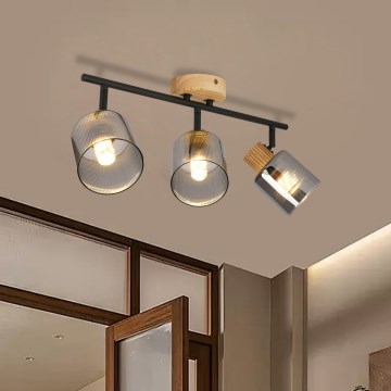 Brilagi - Spot HYGGE, 3xE14/15W/230V, finisaj lemn de cauciuc/sticlă fumurie