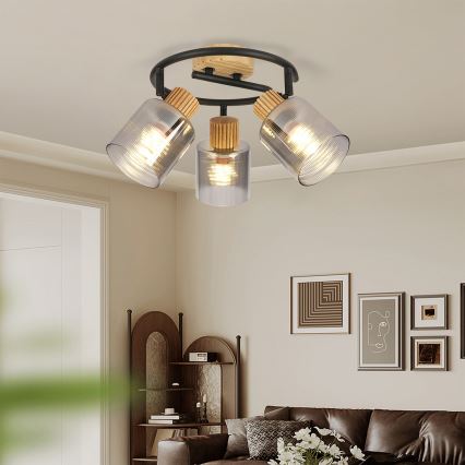 Brilagi - Spot HYGGE 3xE14/15W/230V lemn/sticlă fumurie