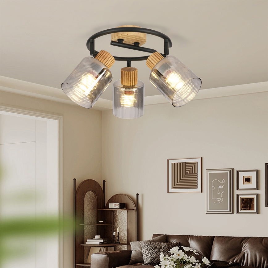 Brilagi - Spot HYGGE 3xE14/15W/230V lemn/sticlă fumurie