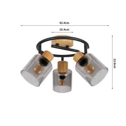 Brilagi - Spot HYGGE 3xE14/15W/230V lemn/sticlă fumurie