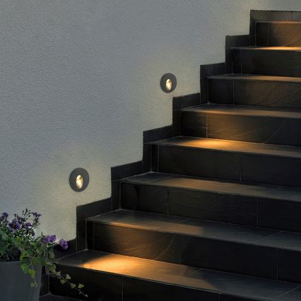 Brilagi - Spot încastrat pentru exterior STAIRDOT LED/2W/230V, negru, IP65, rotund