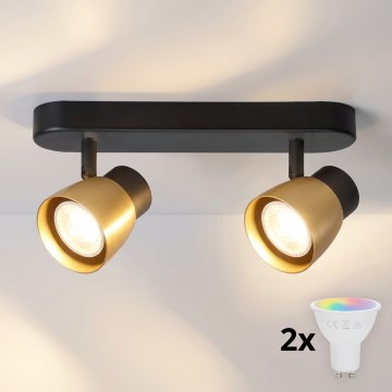 Brilagi - Spot LED RGBW dimabil NUGGET 2xGU10/4,8W/230V 3000K negru/auriu + telecomandă
