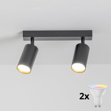 Brilagi - Spot LED RGBW dimabil SELE, 2x GU10/4,8W/230V, 3000K, negru/auriu + telecomandă