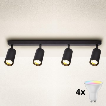 Brilagi - Spot LED RGBW dimabil SELE 4x GU10, 4,8W, 230V, 3000K, negru + telecomandă