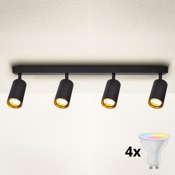 Brilagi - Spot LED RGBW dimabil SELE 4xGU10/4,8W/230V 3000K negru/auriu + telecomandă