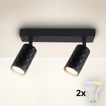 Brilagi - Spot LED RGBW dimabil SELE DIAMANT, 2xGU10, 4,8W, 230V, 3000K, negru, cu telecomandă
