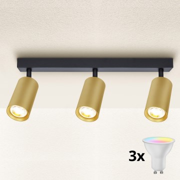 Brilagi - Spot LED RGBW dimerizabil SELE GOLDEN 3xGU10/6W/230V/3000K negru/auriu + telecomandă