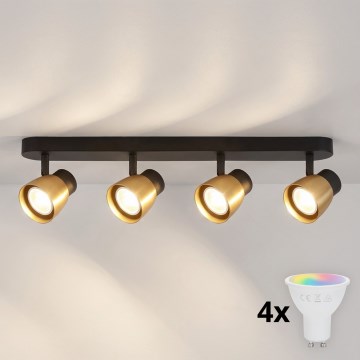 Brilagi - Spot LED RGBW dimmabil NUGGET 4x GU10/4,8W/230V 3000K negru/auriu + telecomandă