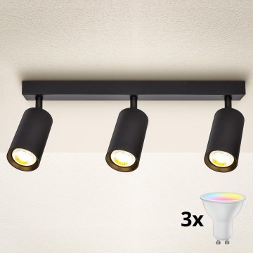 Brilagi - Spot LED RGBW dimmabil SELE, 3x GU10/6W/230V, 3000K, negru + telecomandă