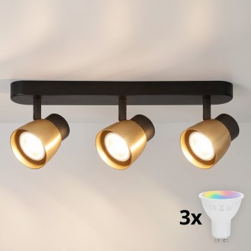 Brilagi - Spot LED RGBW reglabil NUGGET, 3x GU10, 4,8W, 230V, negru/auriu
