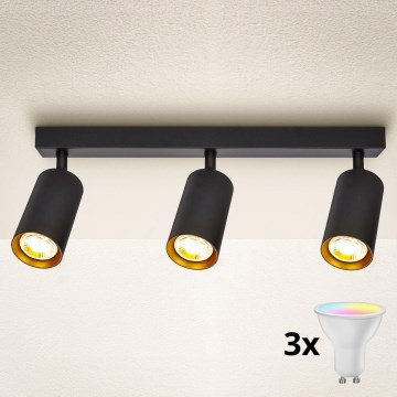 Brilagi - Spot LED RGBW reglabil SELE 3xGU10/4,8W/230V 3000K negru/auriu + telecomandă