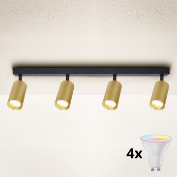 Brilagi - Spot LED RGBW reglabil SELE GOLDEN 4xGU10/6W/230V 3000K negru/auriu + telecomandă
