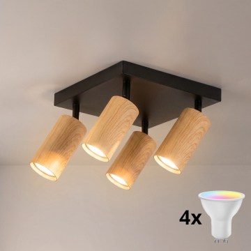 Brilagi - Spot LED RGBW reglabil SELE SQUARE 4xGU10/6,5W/230V 2700-6500K negru/decor stejar