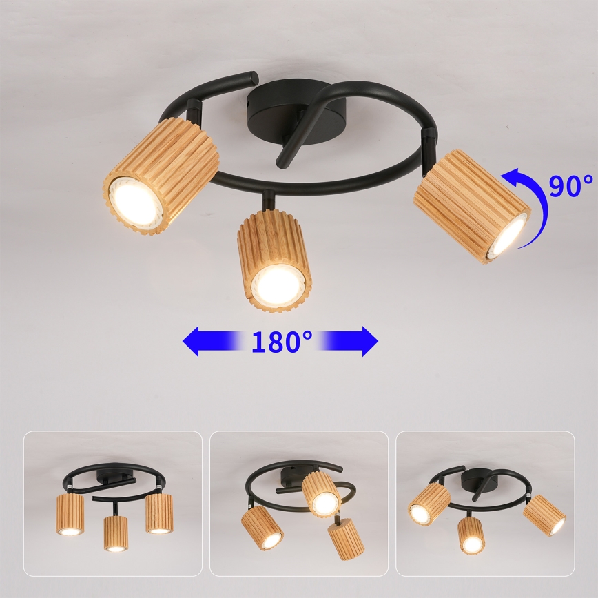 Brilagi - Spot MODERN WOOD 3xGU10/8W/230V lemn/negru