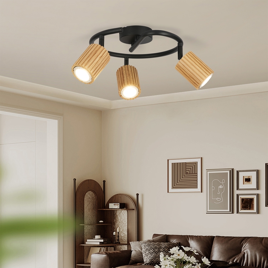 Brilagi - Spot MODERN WOOD 3xGU10/8W/230V lemn/negru