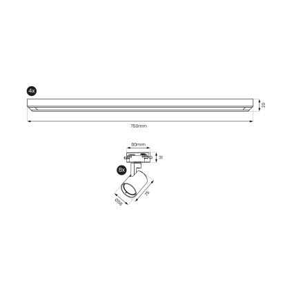 Brilagi - Spot pe șină HUSKY 8xGU10/10W/230V negru/auriu