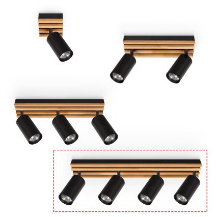 Brilagi - Spot SELE WOOD, 4x GU10, 30W, 230V, negru/lemn