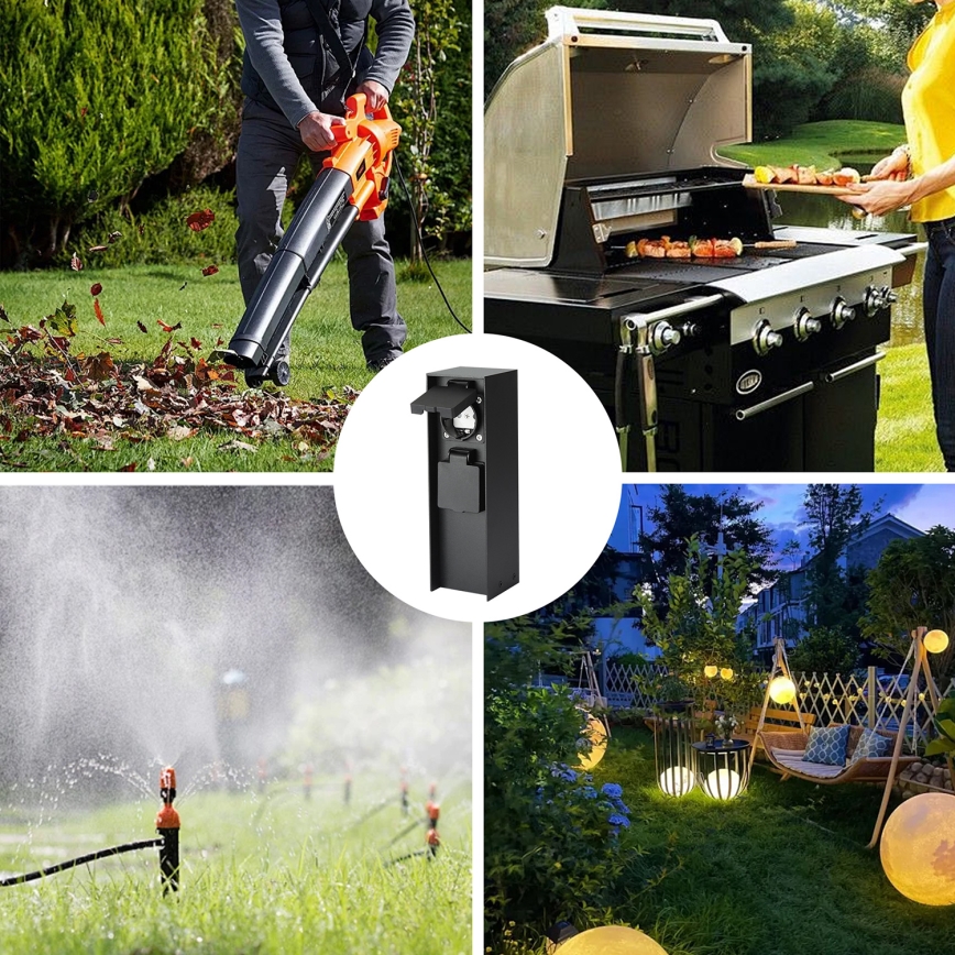 Brilagi - Stâlp exterior de prize PILLAR, 2 prize SCHUKO, 230 V, IP44, negru