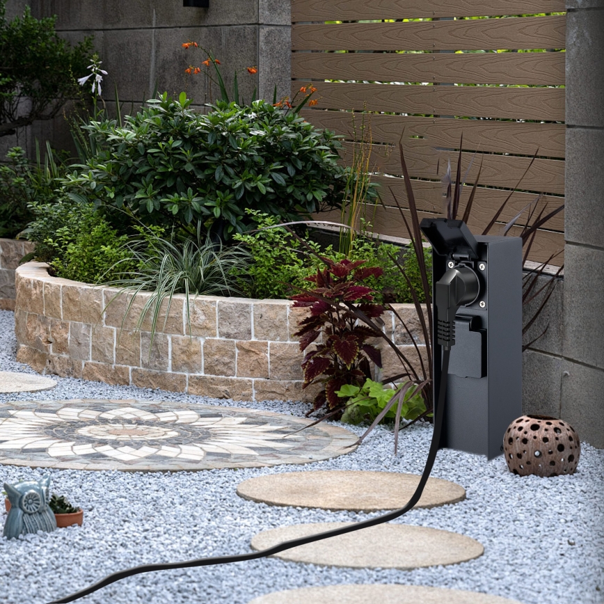 BRILAGI - Stâlp exterior de prize PILLAR, 2 prize SCHUKO, 230 V, IP44, negru