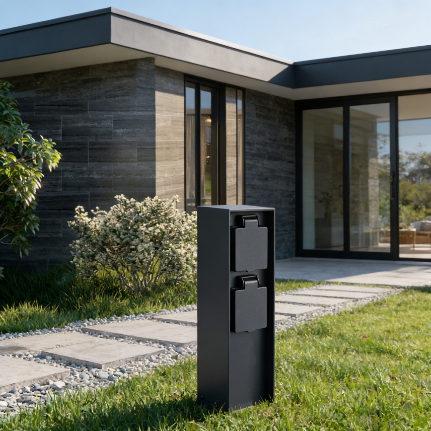 BRILAGI - Stâlp exterior de prize PILLAR, 2 prize SCHUKO, 230 V, IP44, negru