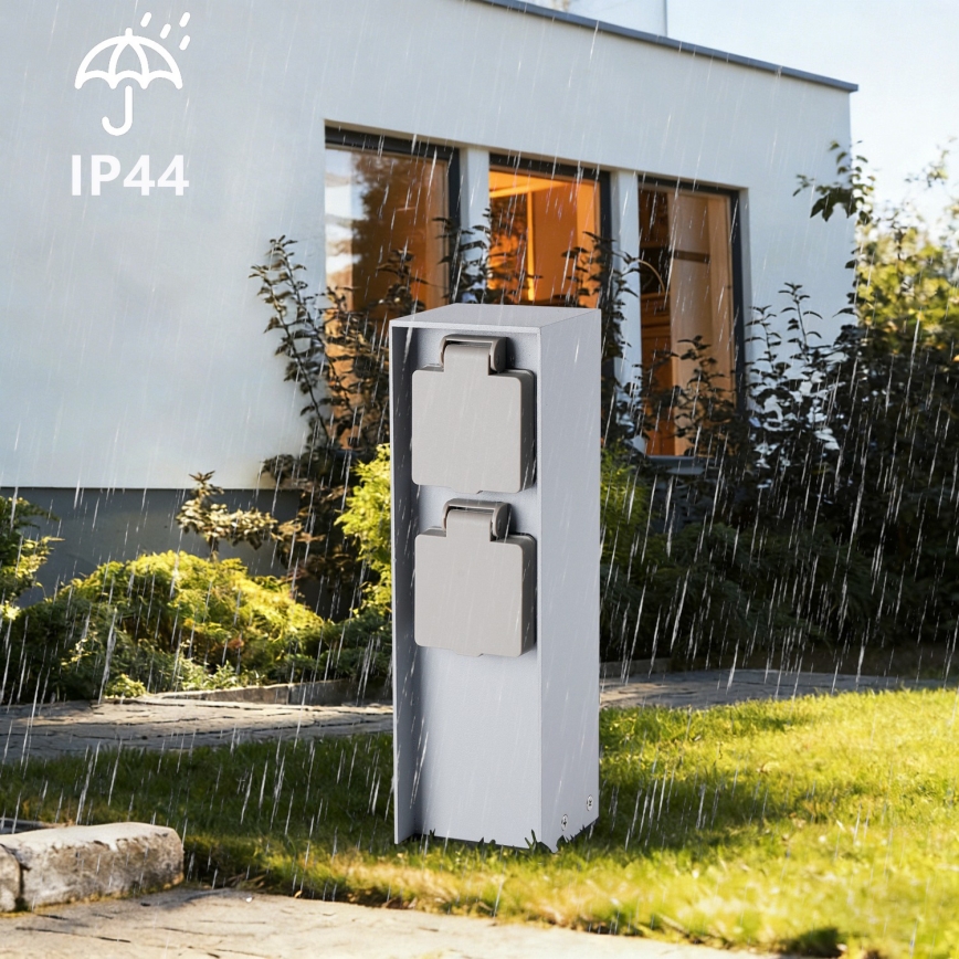 Brilagi - Stâlp exterior pentru prize PILLAR 2Z SCHUKO 230V IP44 argintiu