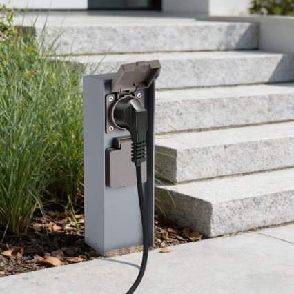 Brilagi - Stâlp exterior pentru prize PILLAR 2Z SCHUKO 230V IP44 argintiu