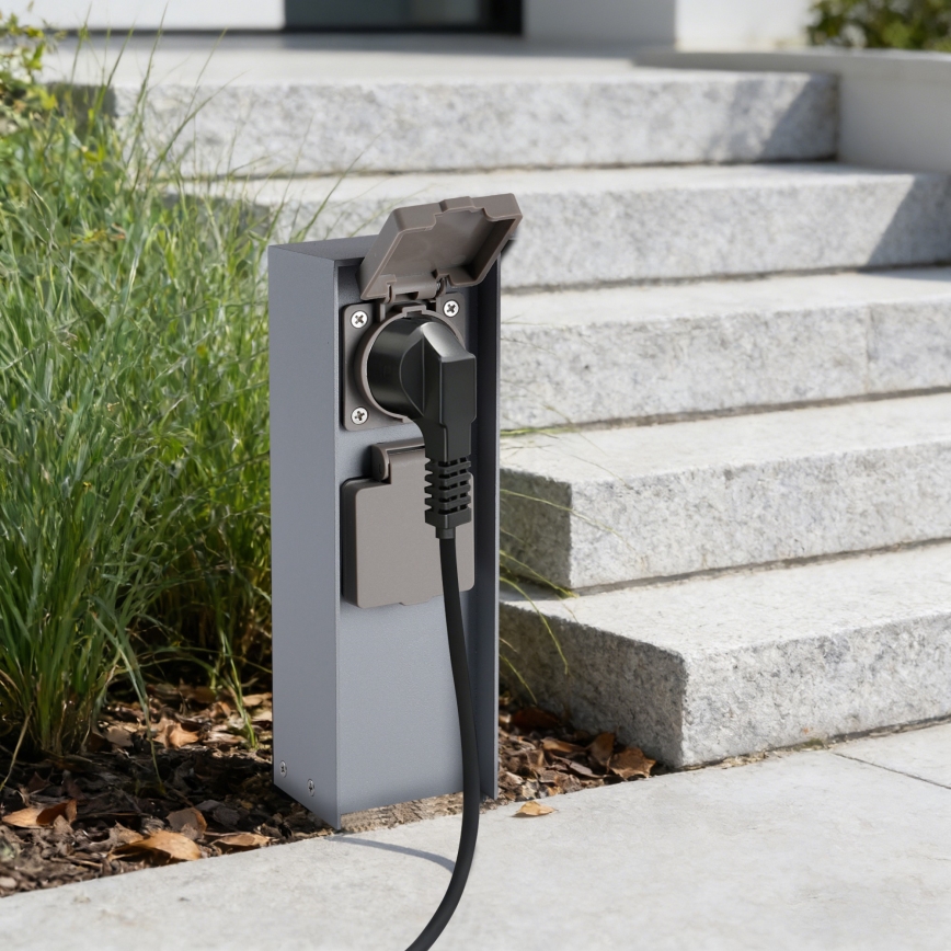 Brilagi - Stâlp exterior pentru prize PILLAR 2Z SCHUKO 230V IP44 argintiu