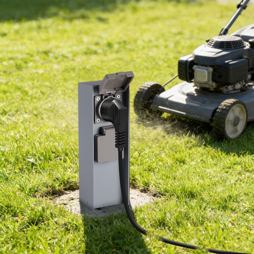 Brilagi - Stâlp exterior pentru prize PILLAR 2Z SCHUKO 230V IP44 argintiu