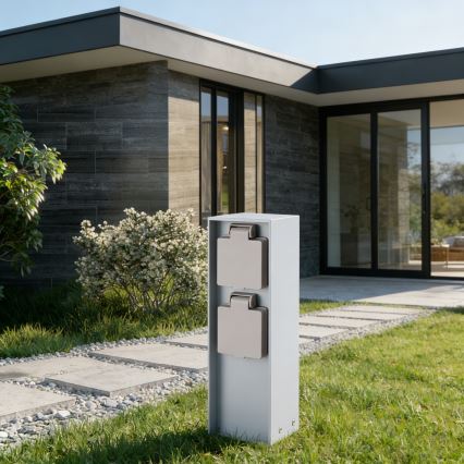 Brilagi - Stâlp exterior pentru prize PILLAR 2Z SCHUKO 230V IP44 argintiu