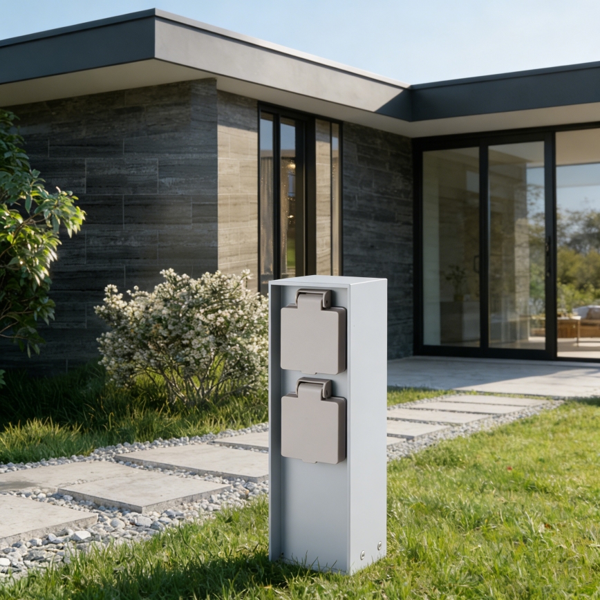 Brilagi - Stâlp exterior pentru prize PILLAR 2Z SCHUKO 230V IP44 argintiu