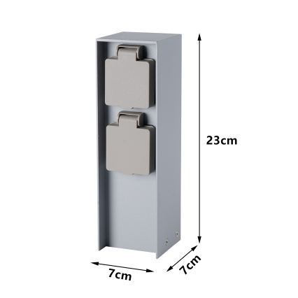 Brilagi - Stâlp exterior pentru prize PILLAR 2Z SCHUKO 230V IP44 argintiu