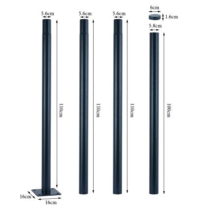 Brilagi - Stâlp metalic pentru iluminat exterior URBAN, 4 m, diametru 58 mm, antracit