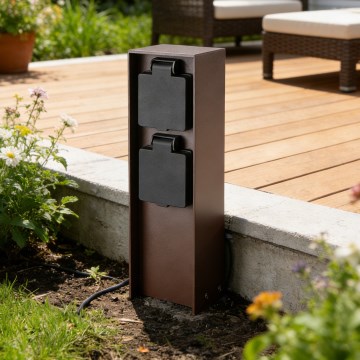 Brilagi - Stâlp pentru prize de exterior PILLAR, 2 prize Schuko, 230V, IP44, maro
