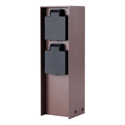 Brilagi - Stâlp pentru prize de exterior PILLAR, 2 prize Schuko, 230V, IP44, maro