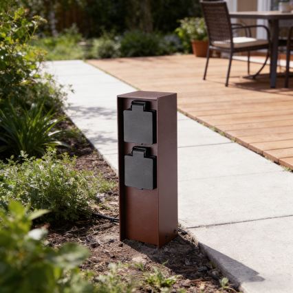Brilagi - Stâlp pentru prize de exterior PILLAR, 2 prize Schuko, 230V, IP44, maro