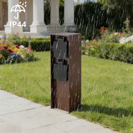 Brilagi - Stâlp pentru prize de exterior PILLAR, 2 prize Schuko, 230V, IP44, maro