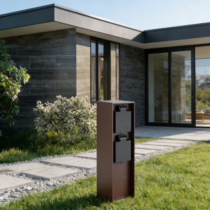 Brilagi - Stâlp pentru prize de exterior PILLAR, 2 prize Schuko, 230V, IP44, maro