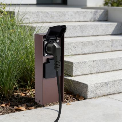 Brilagi - Stâlp pentru prize de exterior PILLAR, 2 prize Schuko, 230V, IP44, maro
