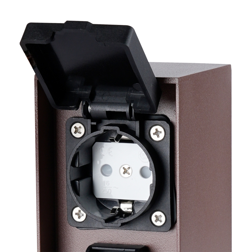 Brilagi - Stâlp pentru prize de exterior PILLAR, 2 prize Schuko, 230V, IP44, maro