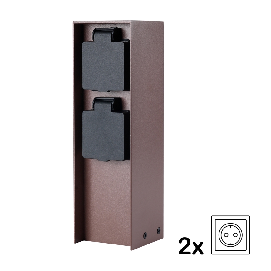 Brilagi - Stâlp pentru prize de exterior PILLAR, 2 prize Schuko, 230V, IP44, maro