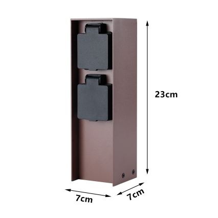 Brilagi - Stâlp pentru prize de exterior PILLAR, 2 prize Schuko, 230V, IP44, maro