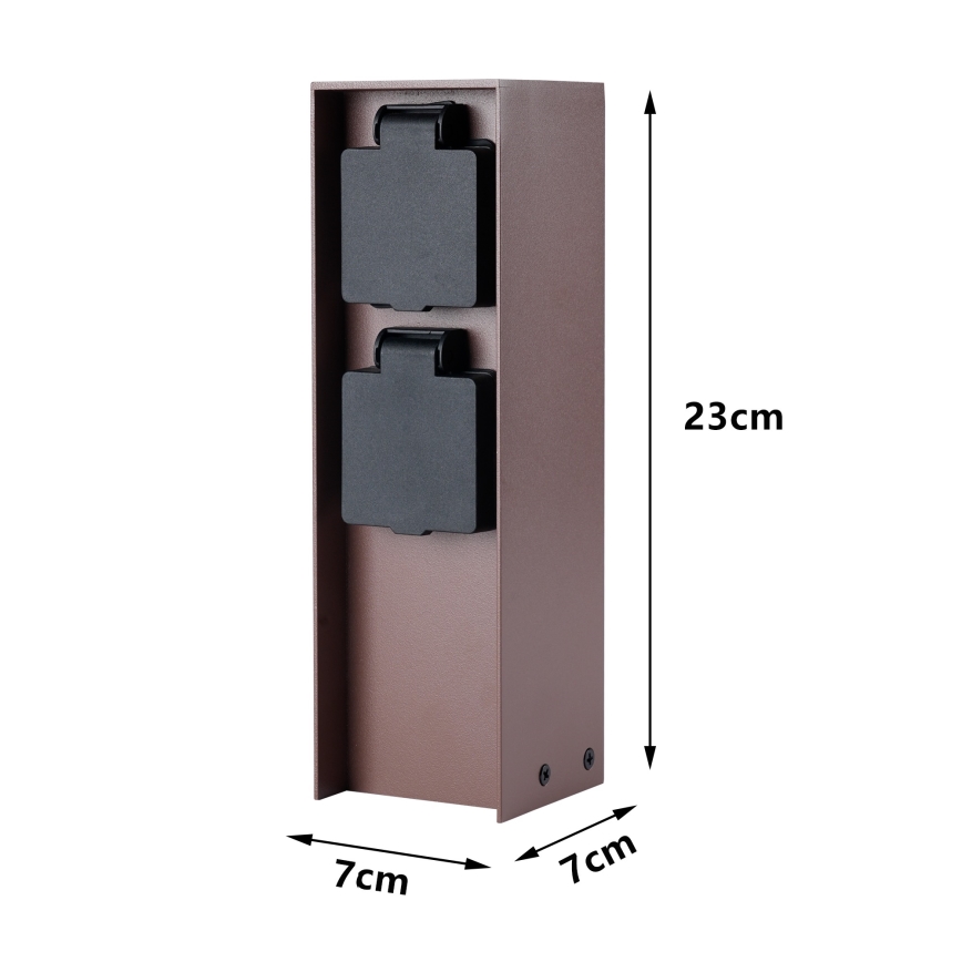 Brilagi - Stâlp pentru prize de exterior PILLAR, 2 prize Schuko, 230V, IP44, maro